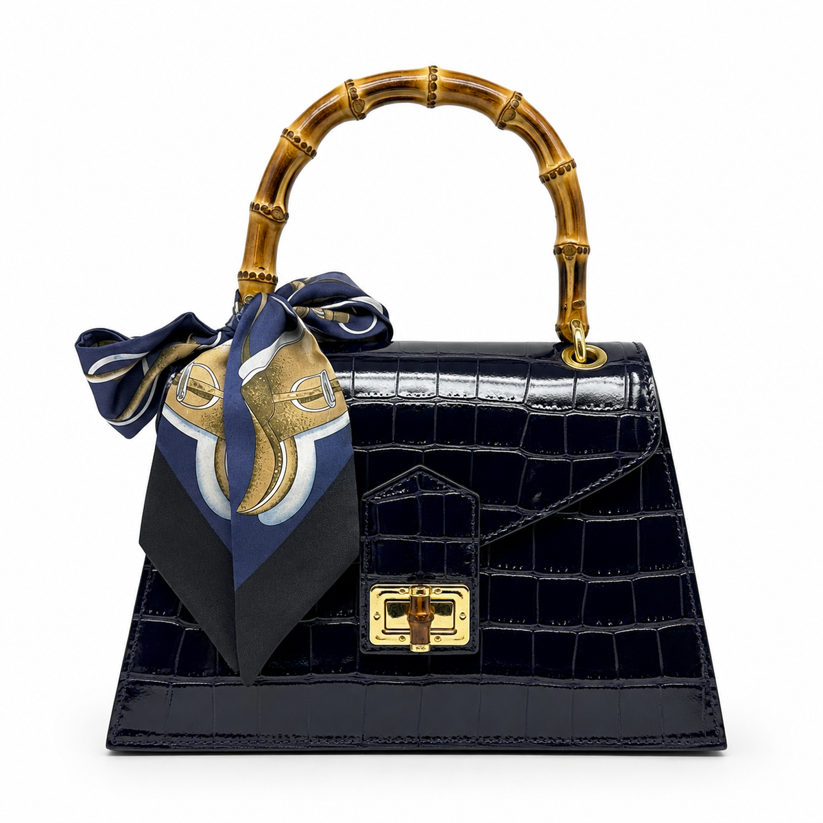 GF1925 - LUXURY ITALIAN CROCCO LEATHER BAMBOO HANDLE BAG: CAMEL