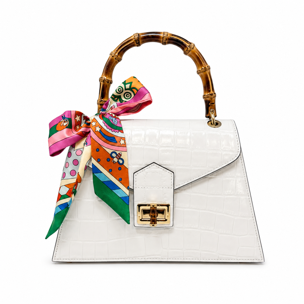 GF1925 - LUXURY ITALIAN CROCCO LEATHER BAMBOO HANDLE BAG: CAMEL