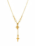 Stainless Paperclip Chain Y-Drop Star & Dagger Necklace