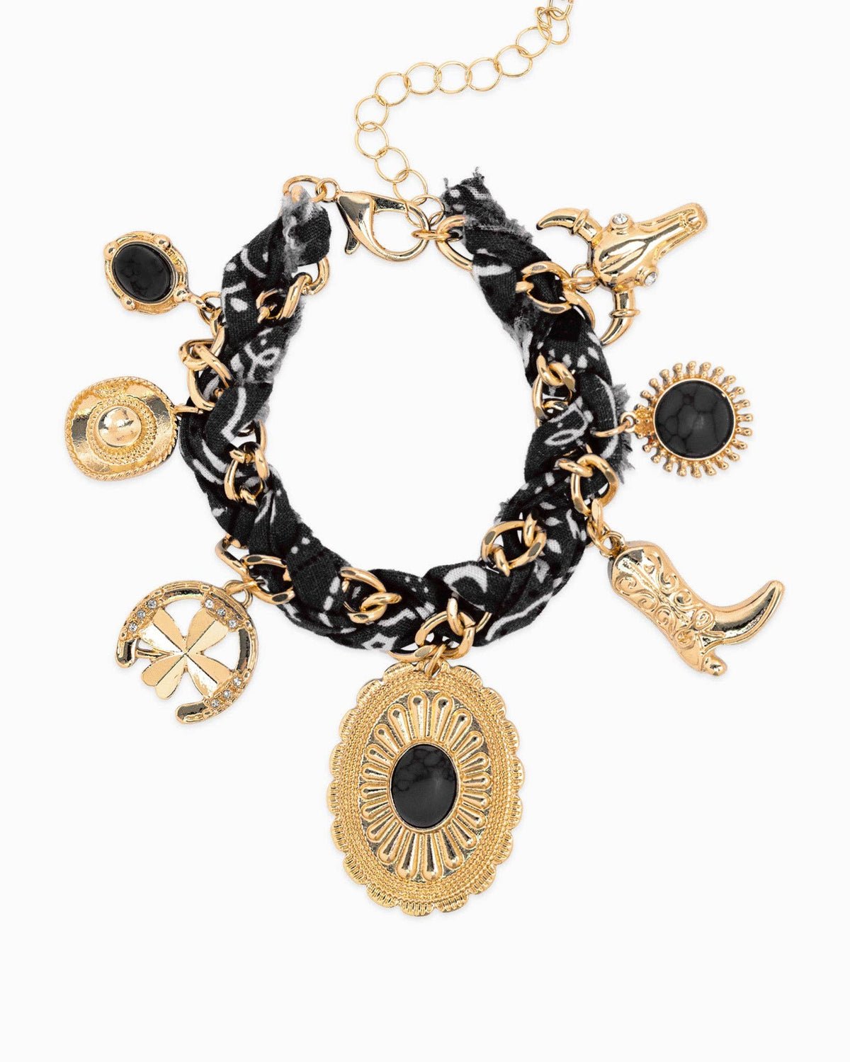 Paisley Scarf Western Concho Multi Charm Bracelet: Blue