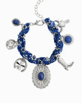 Paisley Scarf Western Concho Multi Charm Bracelet: Blue