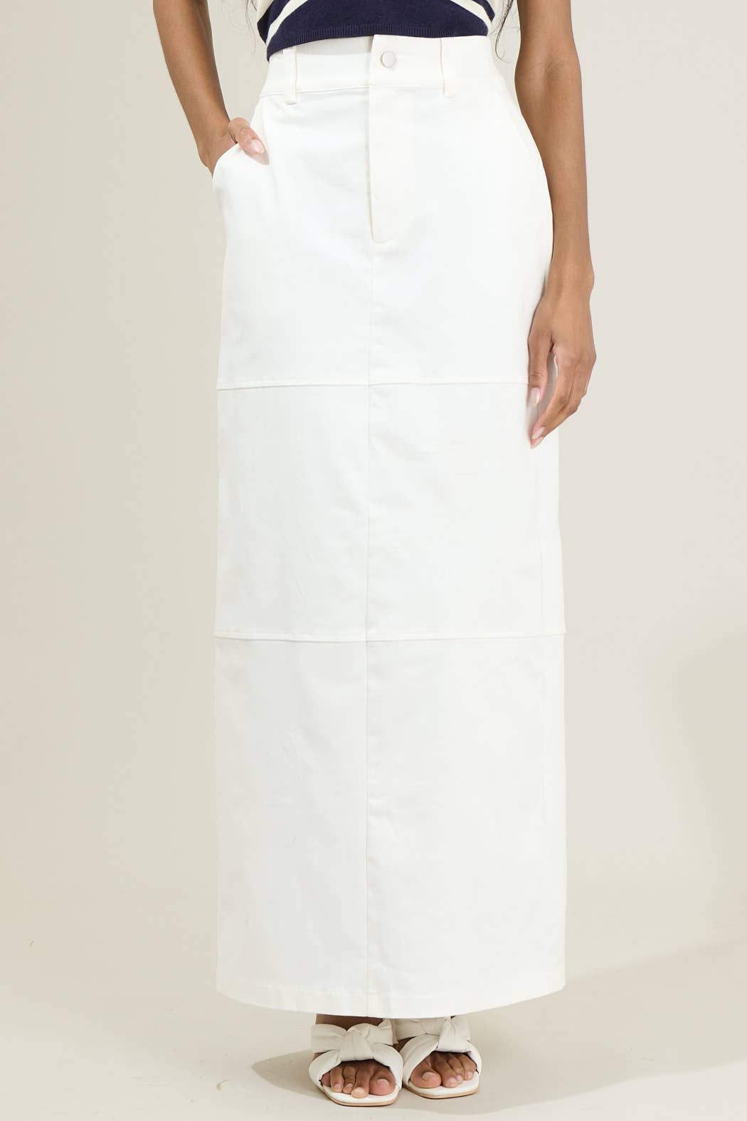Avory White Back Slit Maxi Skirt