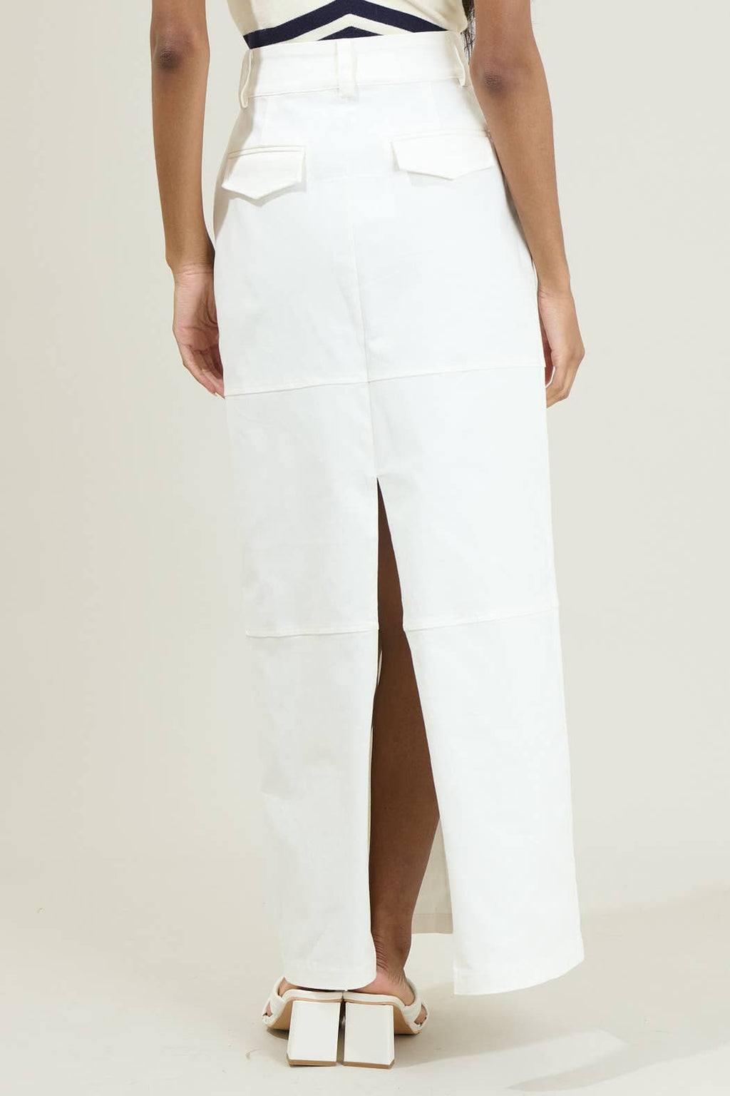 Avory White Back Slit Maxi Skirt