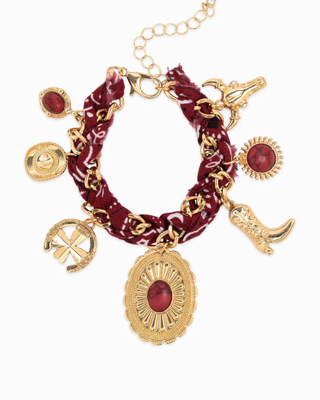 Paisley Scarf Western Concho Multi Charm Bracelet: Blue