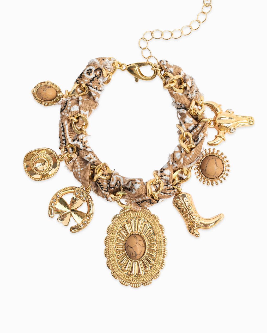 Paisley Scarf Western Concho Multi Charm Bracelet: Blue