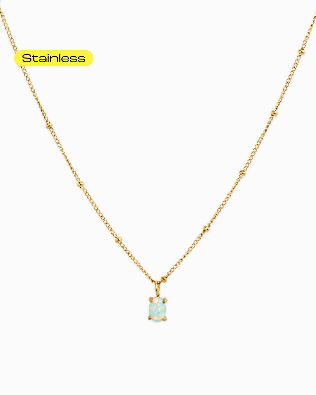 Stainless Semi Opal Drop Ball Chain Necklace