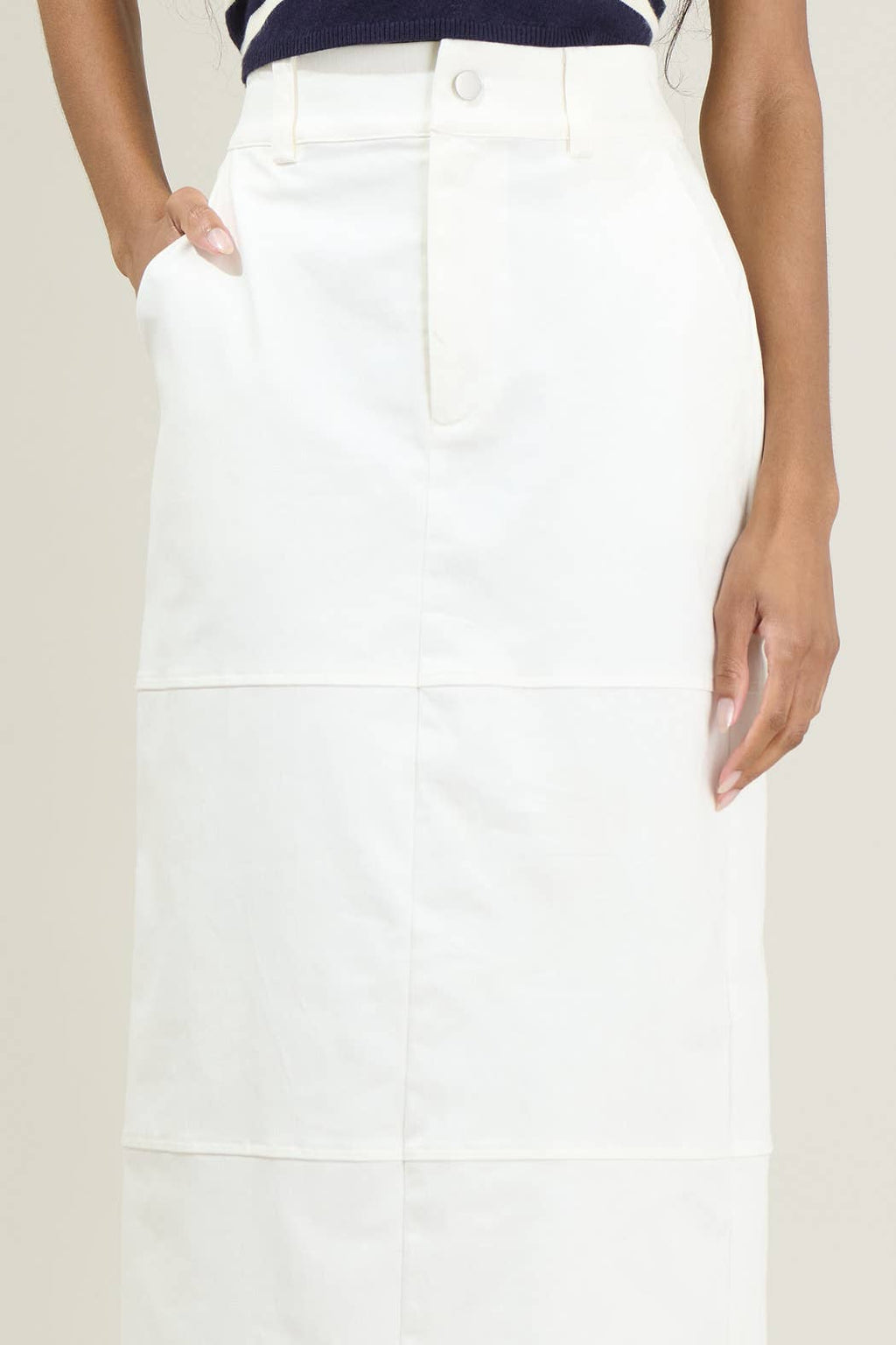 Avory White Back Slit Maxi Skirt
