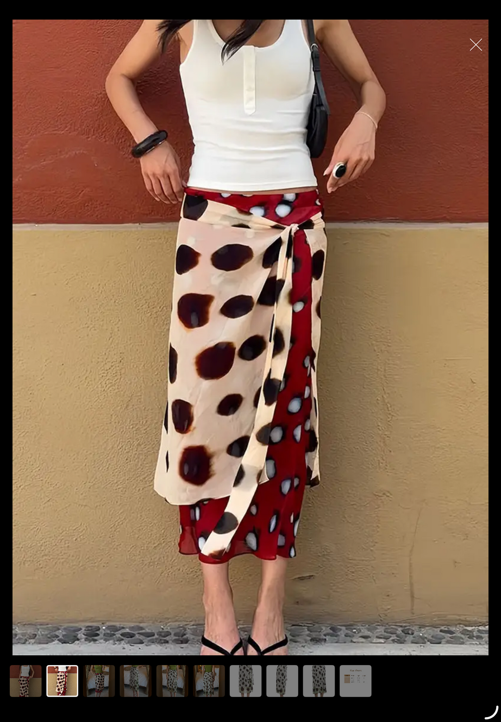Mccolin Polka Dot Ruffle Midi Skirt