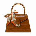 GF1925 - LUXURY ITALIAN CROCCO LEATHER BAMBOO HANDLE BAG: CAMEL