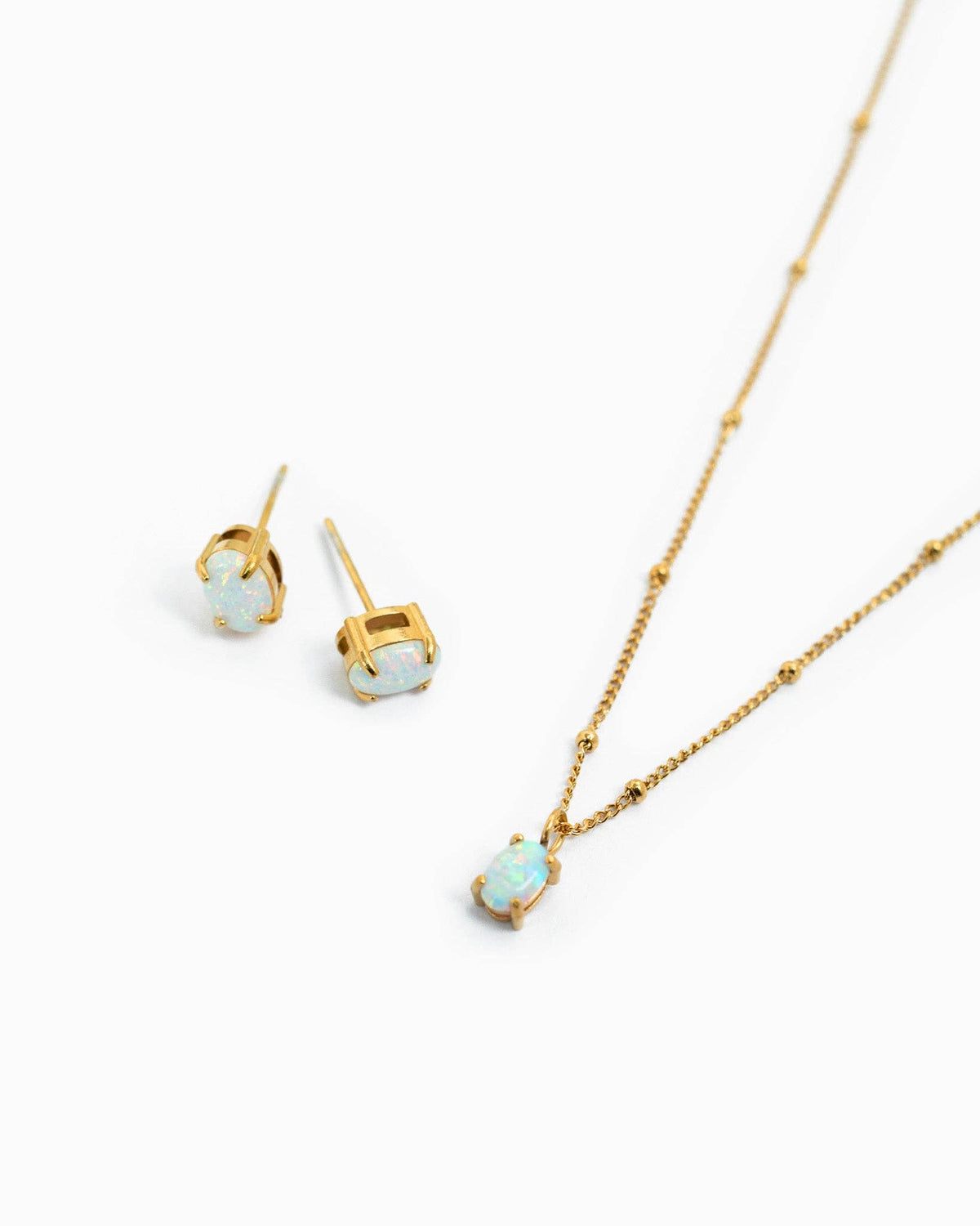 Stainless Semi Opal Drop Ball Chain Necklace