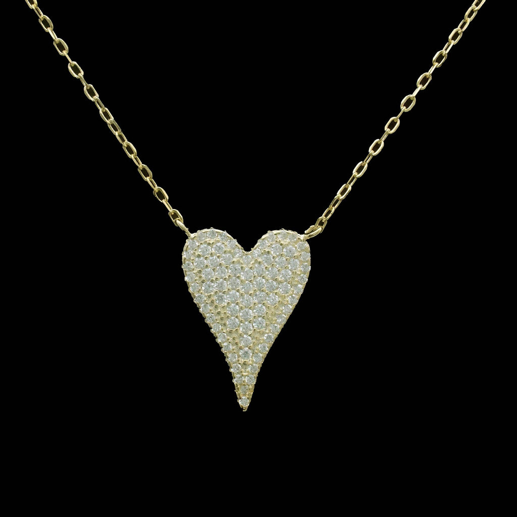 16" small pave heart necklace: Gold
