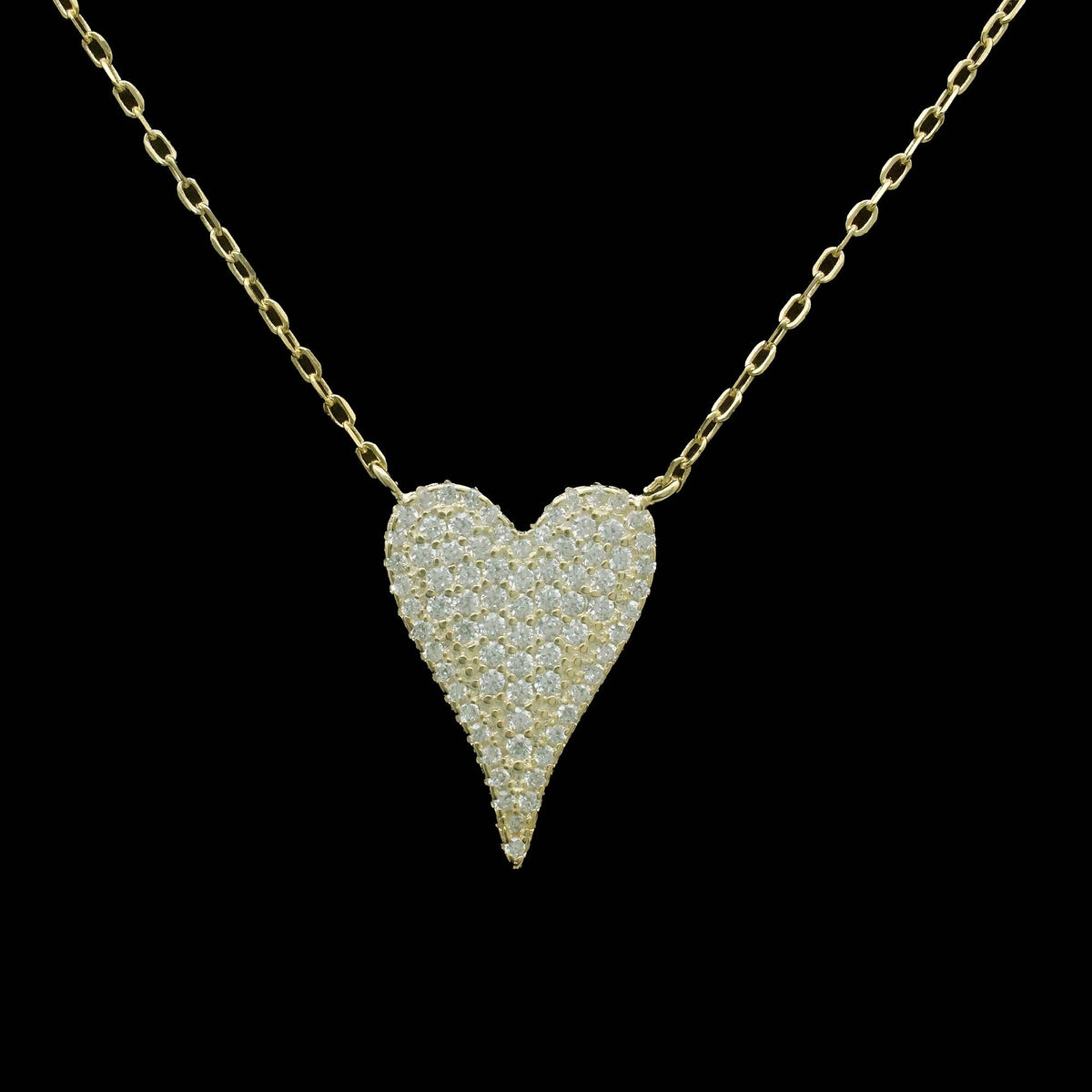 16" small pave heart necklace: Gold