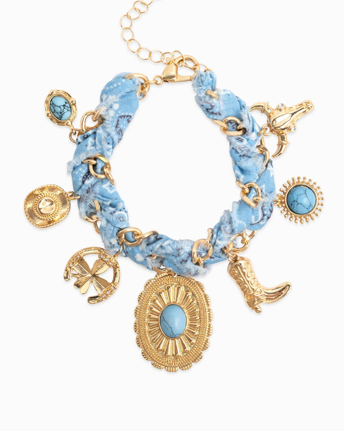 Paisley Scarf Western Concho Multi Charm Bracelet: Blue