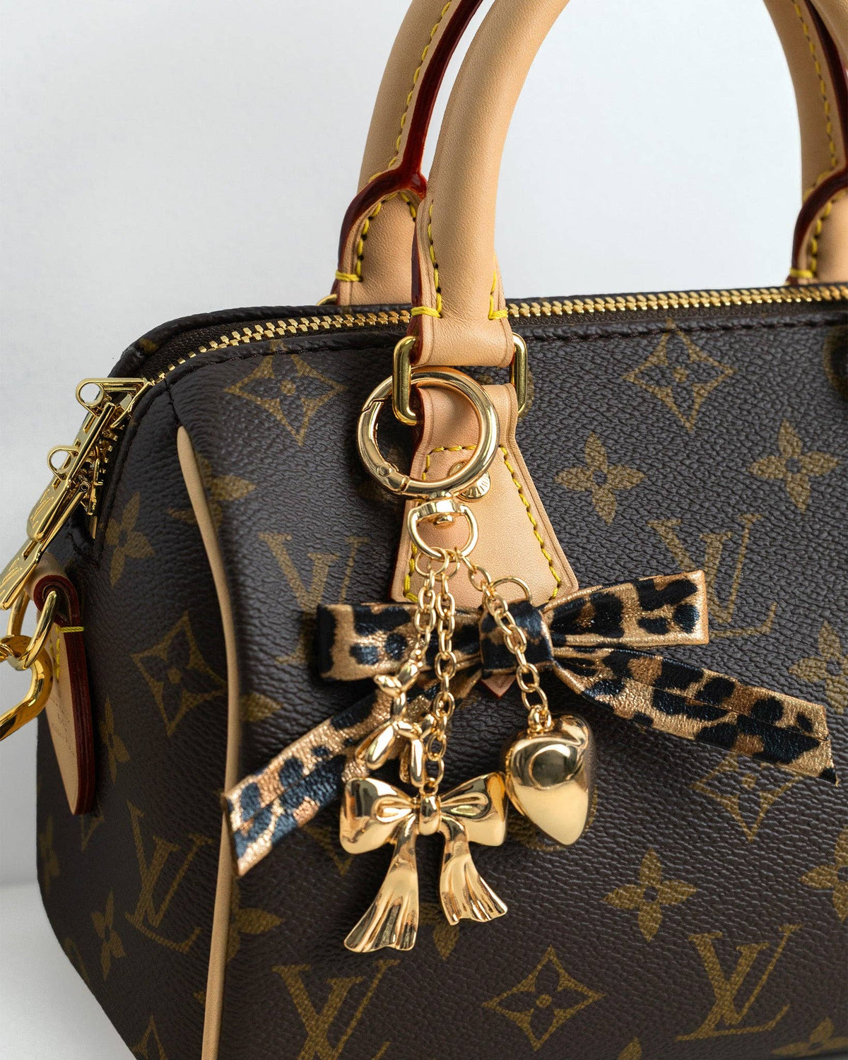 Leopard Bow Ribbon Heart Bag Charm