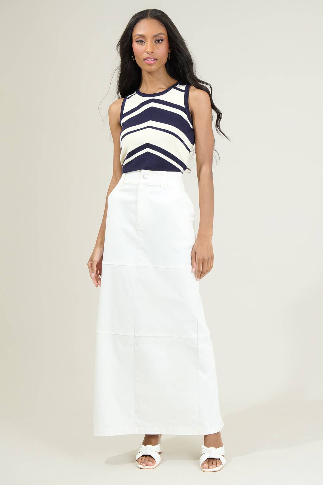 Avory White Back Slit Maxi Skirt