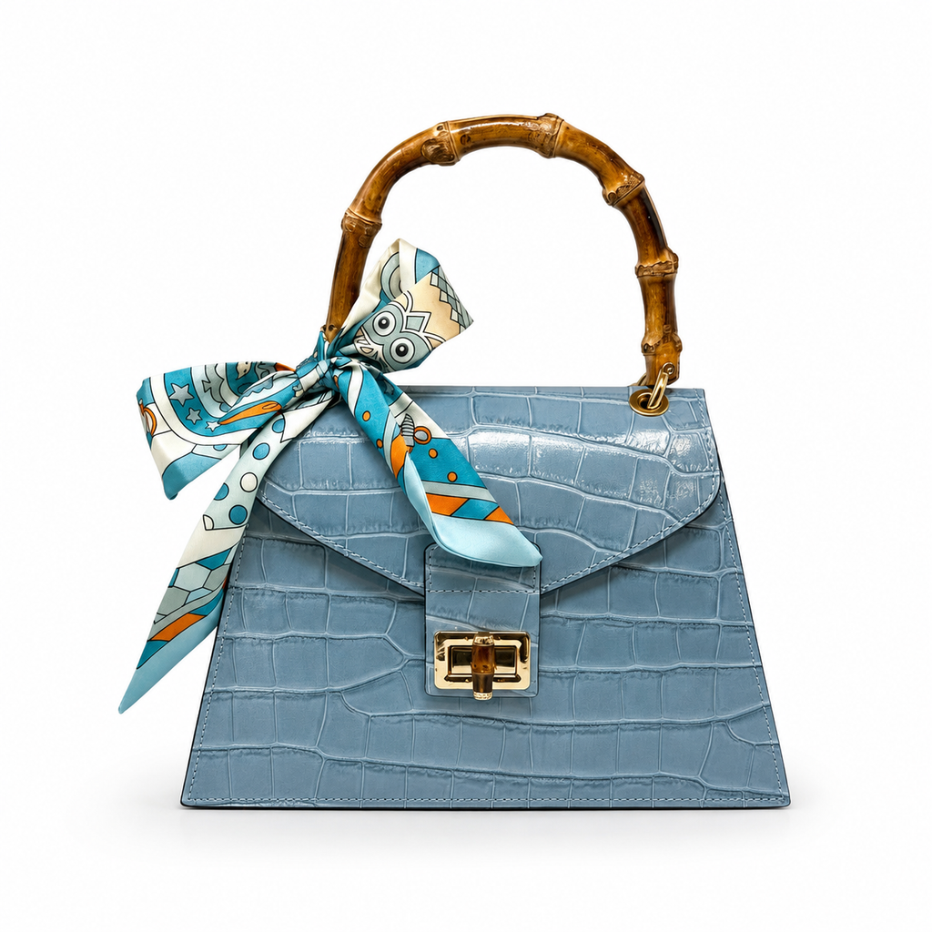GF1925 - LUXURY ITALIAN CROCCO LEATHER BAMBOO HANDLE BAG: CAMEL