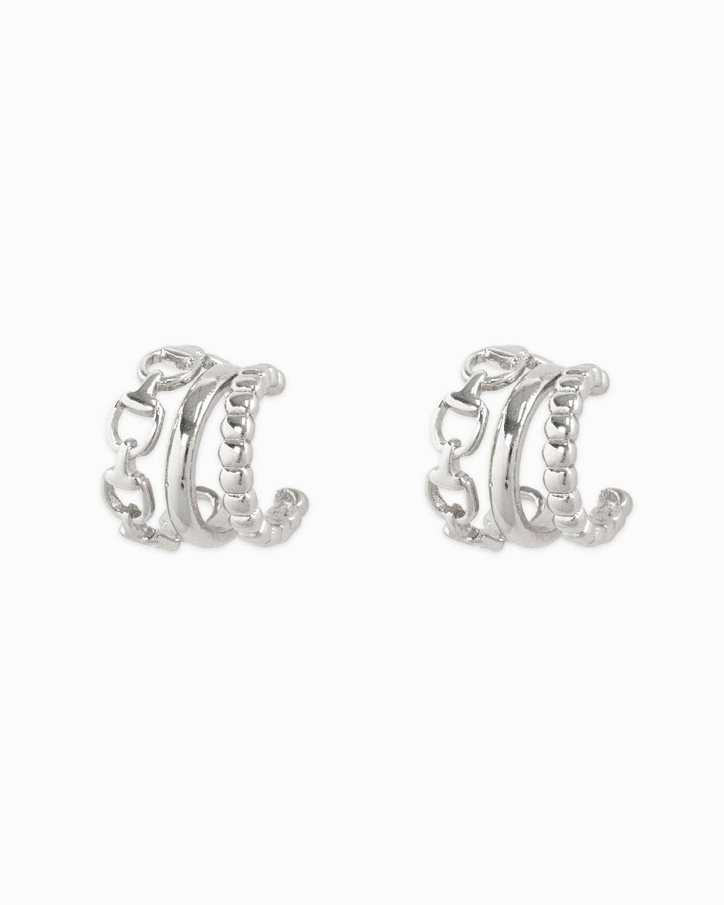 3-Line Horsebit Hoop Earrings: Gold
