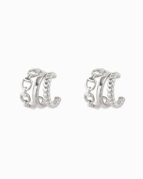 3-Line Horsebit Hoop Earrings: Gold