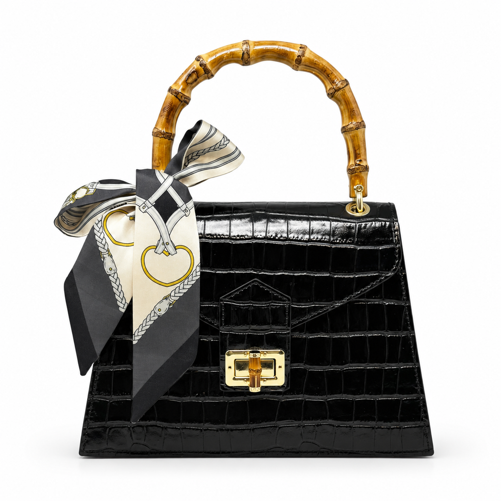 GF1925 - LUXURY ITALIAN CROCCO LEATHER BAMBOO HANDLE BAG: CAMEL