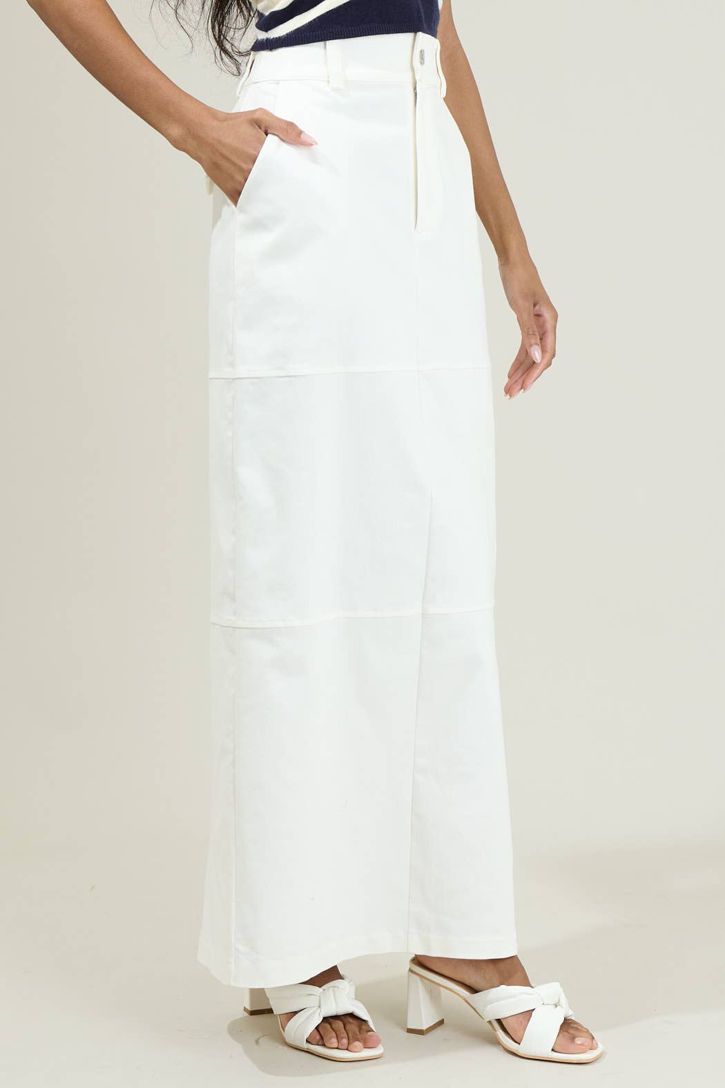 Avory White Back Slit Maxi Skirt